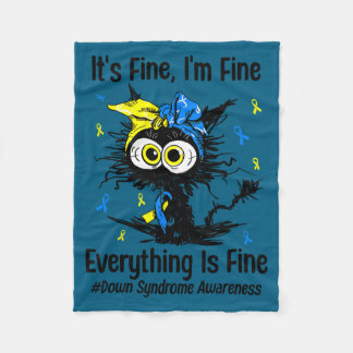 Motivational down syndrome awareness cat t21 fleece blanket