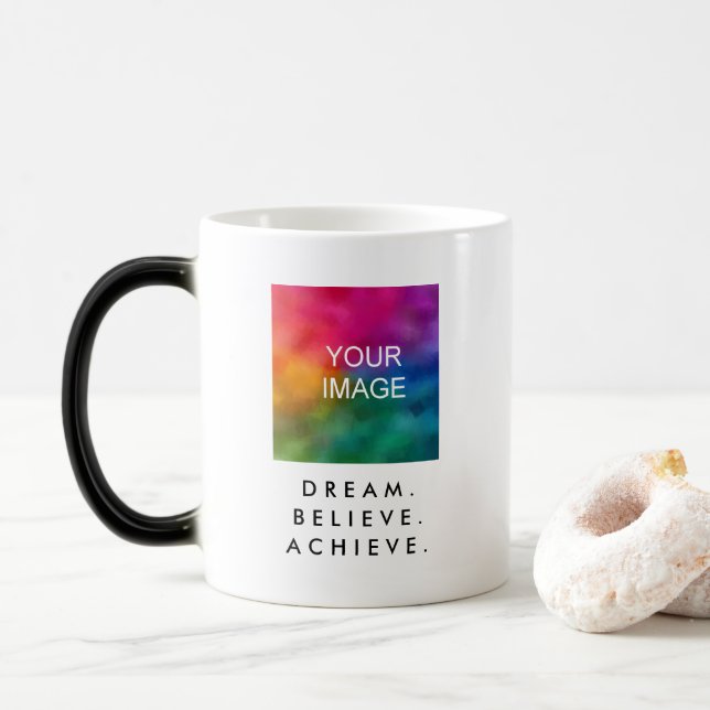 Motivational Dream Believe Achieve Custom Quote Magic Mug (With Donut)