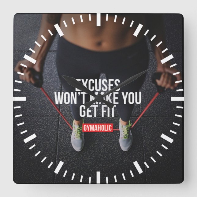 Motivational Fitness Gym Square Wall Clock (Front)