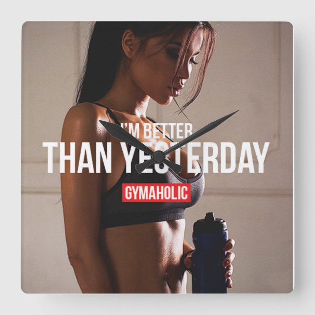 Motivational Fitness Gym Square Wall Clock (Front)