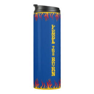 Motivational Flames Golden Yellow Script DEEP BLUE Thermal Tumbler