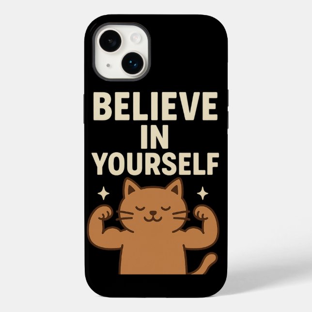 Motivational Flexing Cat - “Believe in Yourself”  Case-Mate iPhone Case (Back)
