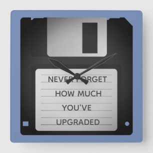 Motivational Floppy Disc Upgrade Quote Square Wall Clock