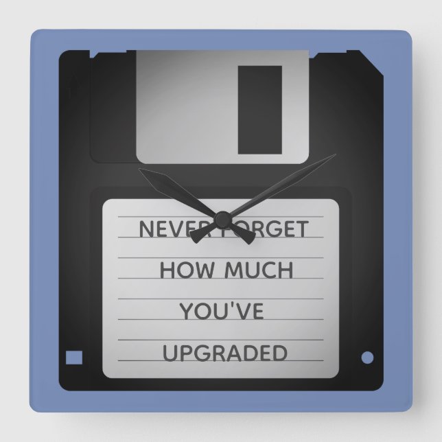 Motivational Floppy Disc Upgrade Quote Square Wall Clock (Front)