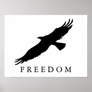 Motivational Freedom Eagle Landing Black White Art Poster