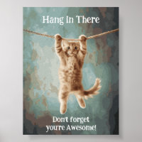Motivational Funky Hang in There Poster de chat