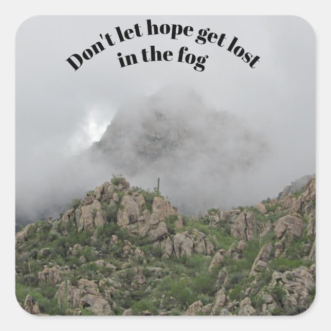 Motivational Hang In There Mountain with Fog Square Sticker (Front)
