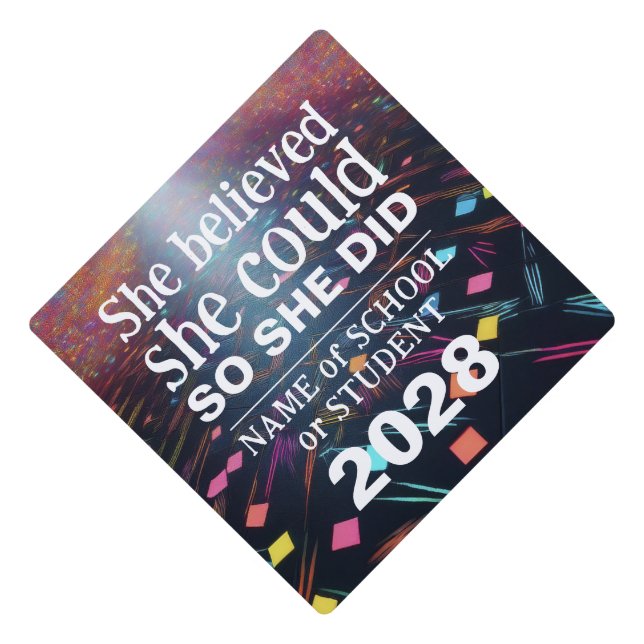 Motivational Inspiration Black Colourful Confetti Graduation Cap Topper (Front)