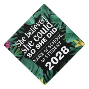 Motivational Inspiration Black Tropical Jungle Graduation Cap Topper