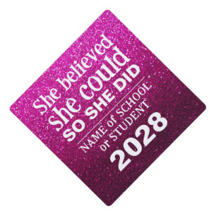 Motivational Inspiration Hot Pink Magenta Glitter Graduation Cap Topper