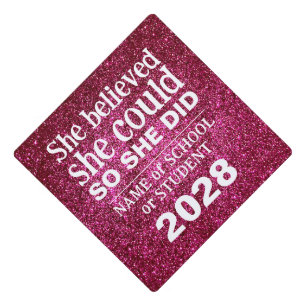 Motivational Inspiration Hot Pink Red Glitter Graduation Cap Topper