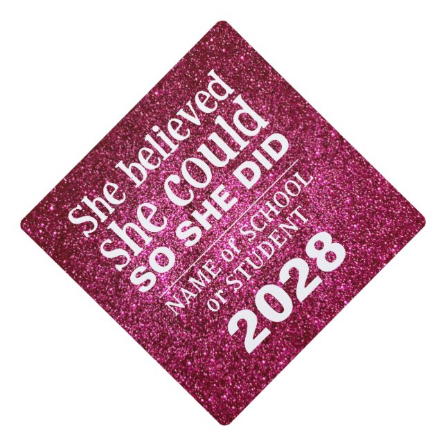 Motivational Inspiration Hot Pink Red Glitter Graduation Cap Topper (Front)