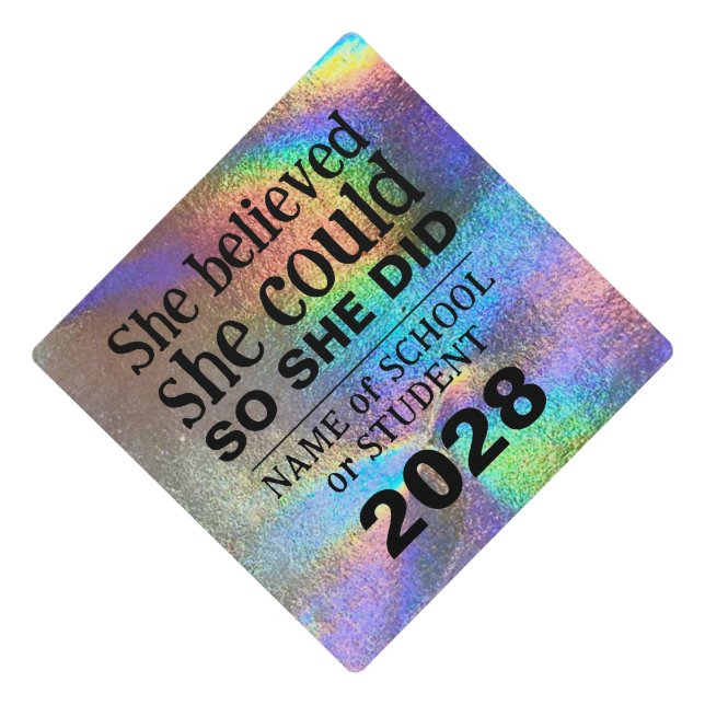 Motivational Inspiration Rainbow Holographic Graduation Cap Topper (Front)