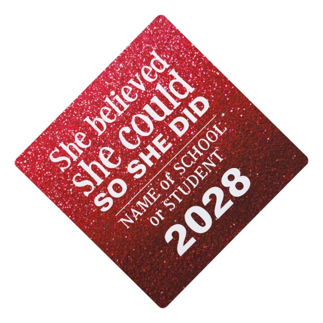 Motivational Inspiration Ruby Red Glitter Graduation Cap Topper (Front)