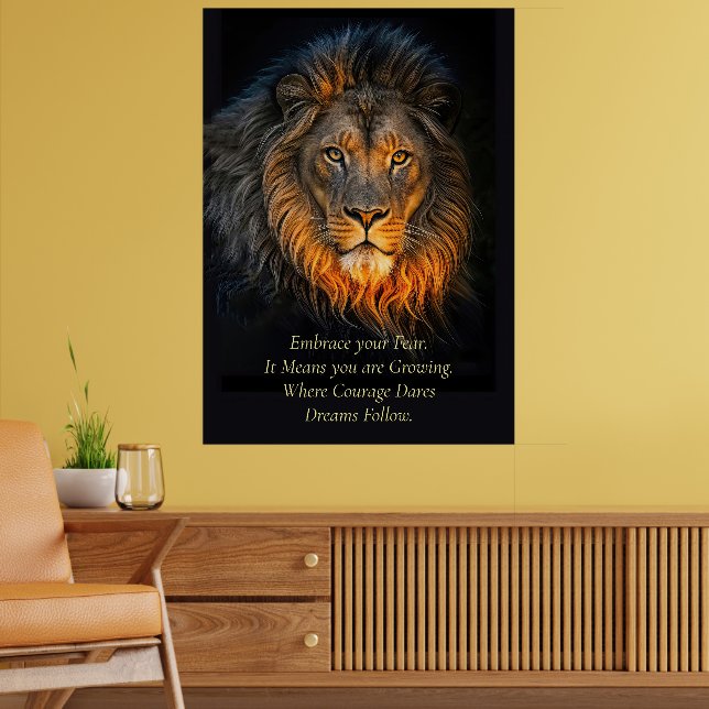 Motivational Inspirational Embrace your Fear Lion Poster (Living Room 2)