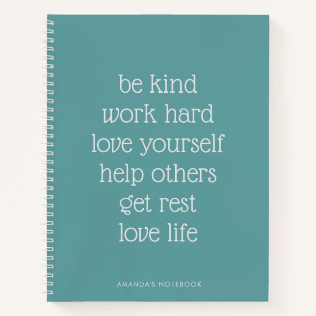 Motivational Inspirational Teal Journal Notebook (Front)