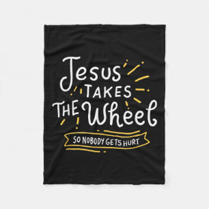 Motivational Jesus Takes The Wheel Religious Faith Fleece Blanket