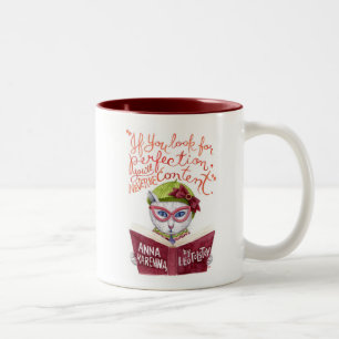 Motivational Leo Tolstoy Quote Watercolor Cat Two-Tone Coffee Mug