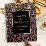 Motivational leopard pattern brown black 2024 planner<br><div class="desc">Elegant,  cool,  glamourous and feminine with brown,  golden and black leopard pattern,  decorated with golden confetti. Personalize and add your name.  Template for a year,  black letters. A black frame with the motivational quote: Every Day is a New Beginning.
Perfect for female Entrepreneurs,  make-up artists,  store owners,  consultants.</div>
