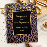 Motivational leopard pattern brown black 2025 planner<br><div class="desc">Elegant,  cool,  glamourous and feminine with brown,  golden and black leopard pattern,  decorated with golden confetti. Personalize and add your name.  Template for a year,  black letters. A black frame with the motivational quote: Every Day is a New Beginning.
Perfect for female Entrepreneurs,  make-up artists,  store owners,  consultants.</div>