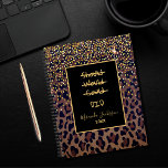 Motivational leopard pattern brown black 2025 planner<br><div class="desc">Elegant,  cool,  glamourous and feminine with brown,  golden and black leopard pattern,  decorated with golden confetti. Personalize and add your name.  Template for a year,  yellow letters. A black frame with the motivational quote: Should,  Would,  Could DID.
Perfect for female Entrepreneurs,  make-up artists,  store owners,  consultants.</div>