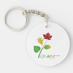 Motivational Life Artist Slogan, Colourful Leaves Keychain