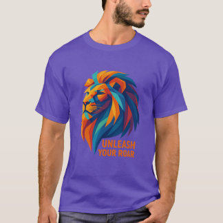 Motivational Lion Art Unleash Your Roar Bold Geome T-Shirt
