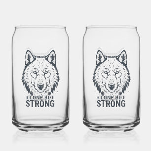 Motivational "Lone But Strong" Lone Wolf Can Glass
