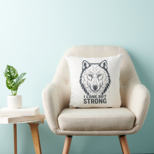 Motivational "Lone But Strong" Lone Wolf Throw Pillow