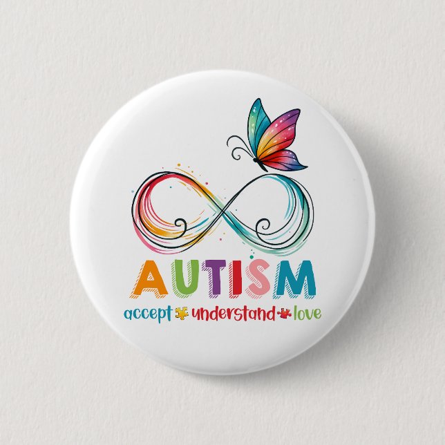 Motivational Love Autism Awareness Butterfly 2 Inch Round Button (Front)