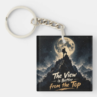Motivational Mountain Climbing Moon T-Shirt Keychain