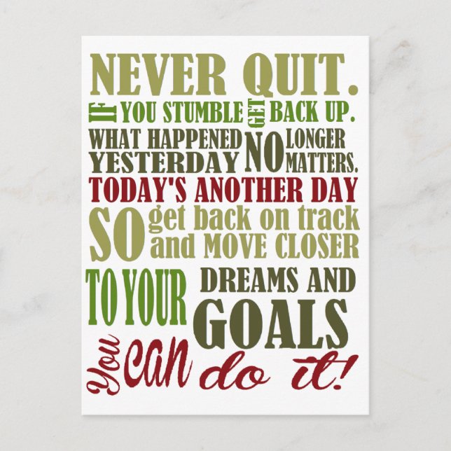 Motivational: Never Quit Postcard (Front)