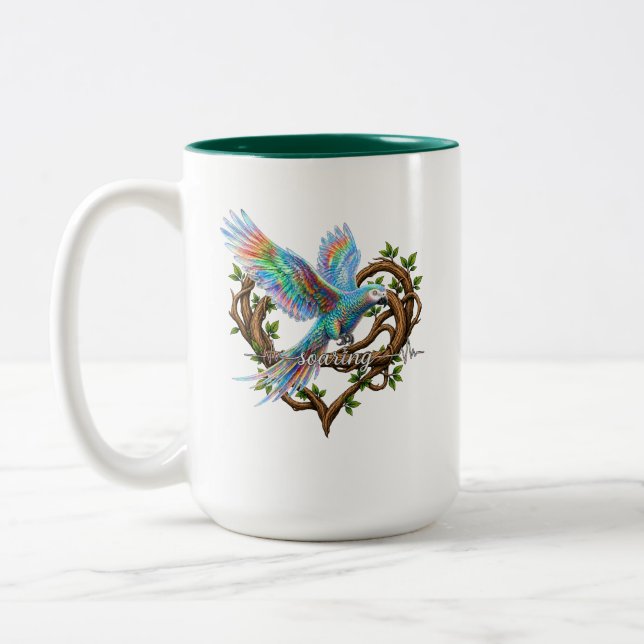 Motivational Parrot Mug- Soaring Two-Tone Coffee Mug (Left)