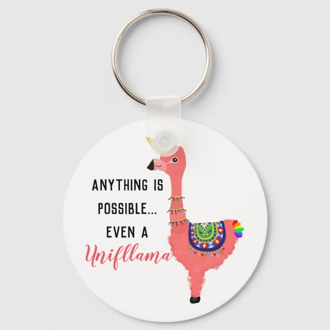 Motivational Pink Kawaii Unicorn Flamingo Llama Keychain (Front)