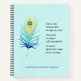 Motivational Poem for Writers Peacock Quill Pen Notebook
