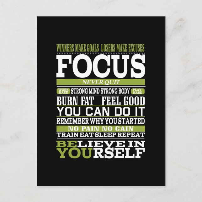 Motivational poster stay focused work hard GYM  Postcard (Front)