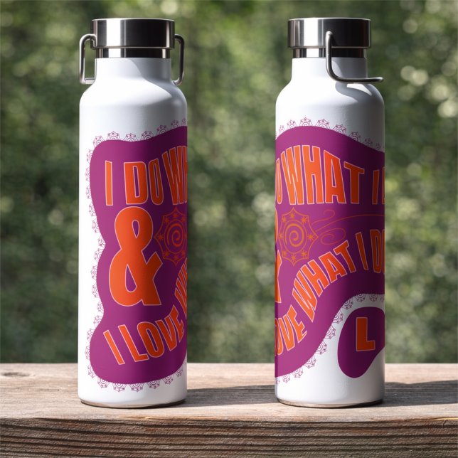 Motivational Purple Orange Retro Star Style  Water Bottle (Bold purple & orange personal statement bottle is perfect for sharing your thoughts. Custom initial)
