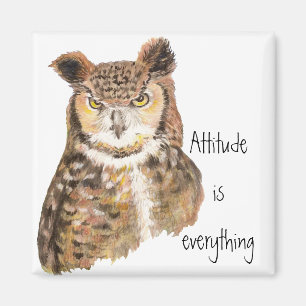 Motivational Quote Attitude is Everything with Owl Magnet