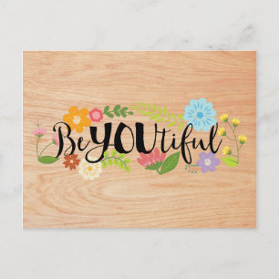 Motivational Quote "BeYOUtiful" Boho Floral Type Postcard