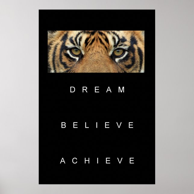 Motivational Quote Dream Believe Achieve Tiger Eye Poster (Front)