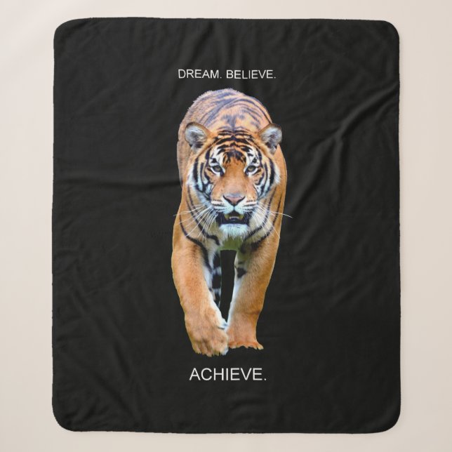 Motivational Quote Dream Believe Achieve Tiger Sherpa Blanket (Front)