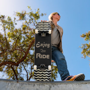 Motivational Quote Enjoy the Ride with Waves Black Skateboard