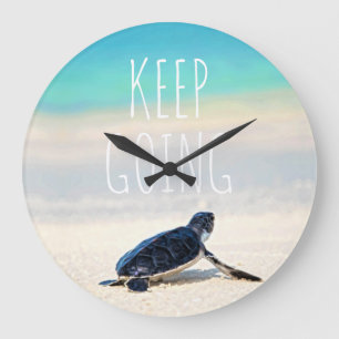 Motivational Quote Keep Going Turtle Beach Large Clock