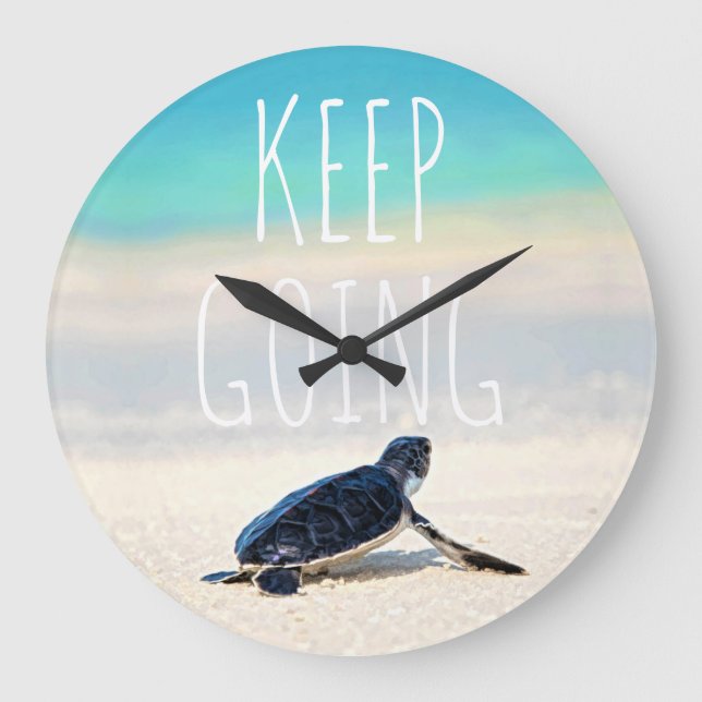 Motivational Quote Keep Going Turtle Beach  Large Clock (Front)