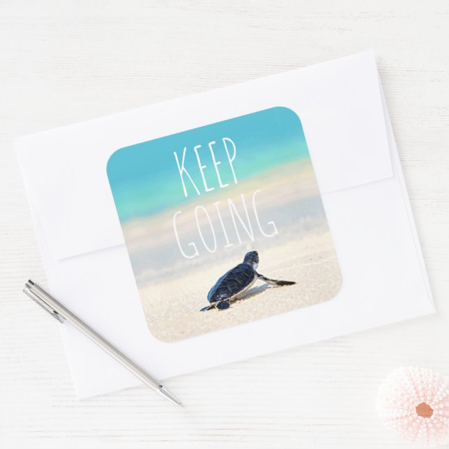 Motivational Quote Keep Going Turtle Beach Square Sticker (Envelope)
