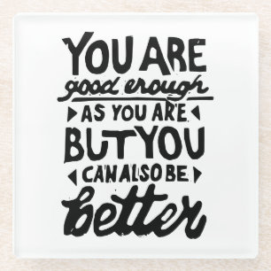 Motivational Quote Lino Print Glass Coaster