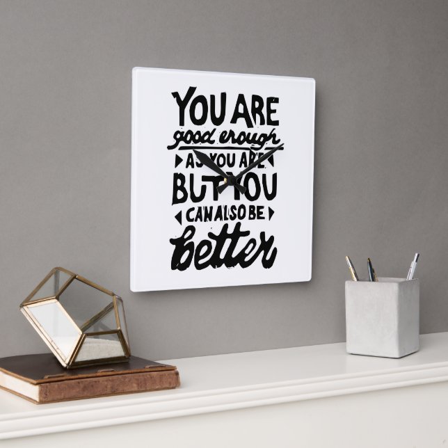 Motivational Quote Lino Print Square Wall Clock (Office)