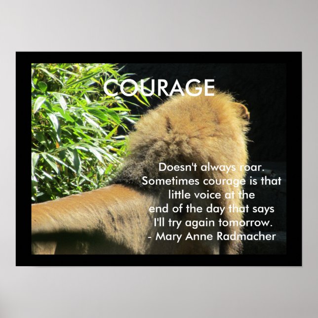 Motivational Quote Lion Hearted Courage Poster (Front)