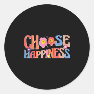 Motivational Quote Retro Groovy Choose Happiness  Classic Round Sticker