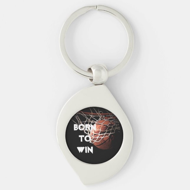 Motivational Quote Saying Basketball Born to Win Keychain (Front)